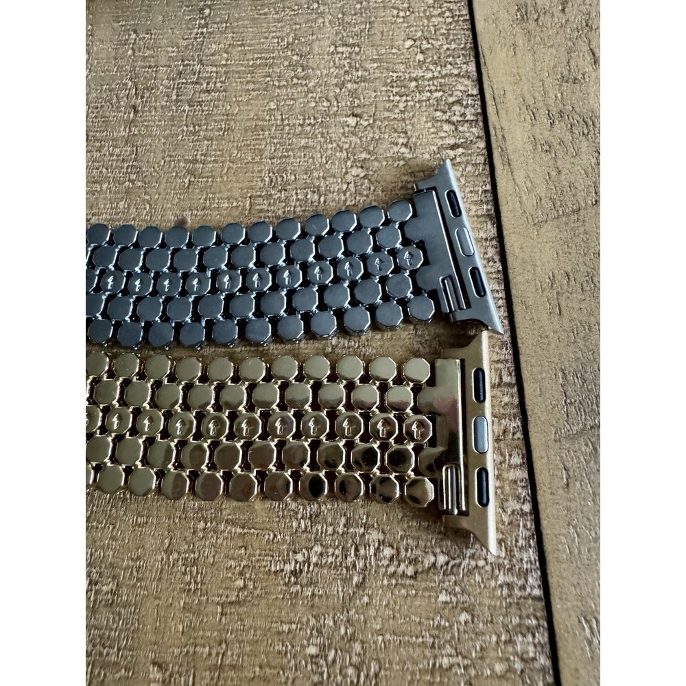 Apple Watch Band Set 44/45/46/49mm Metal Strap Silver Gold + Bling Rhinestone - Picture 5 of 6